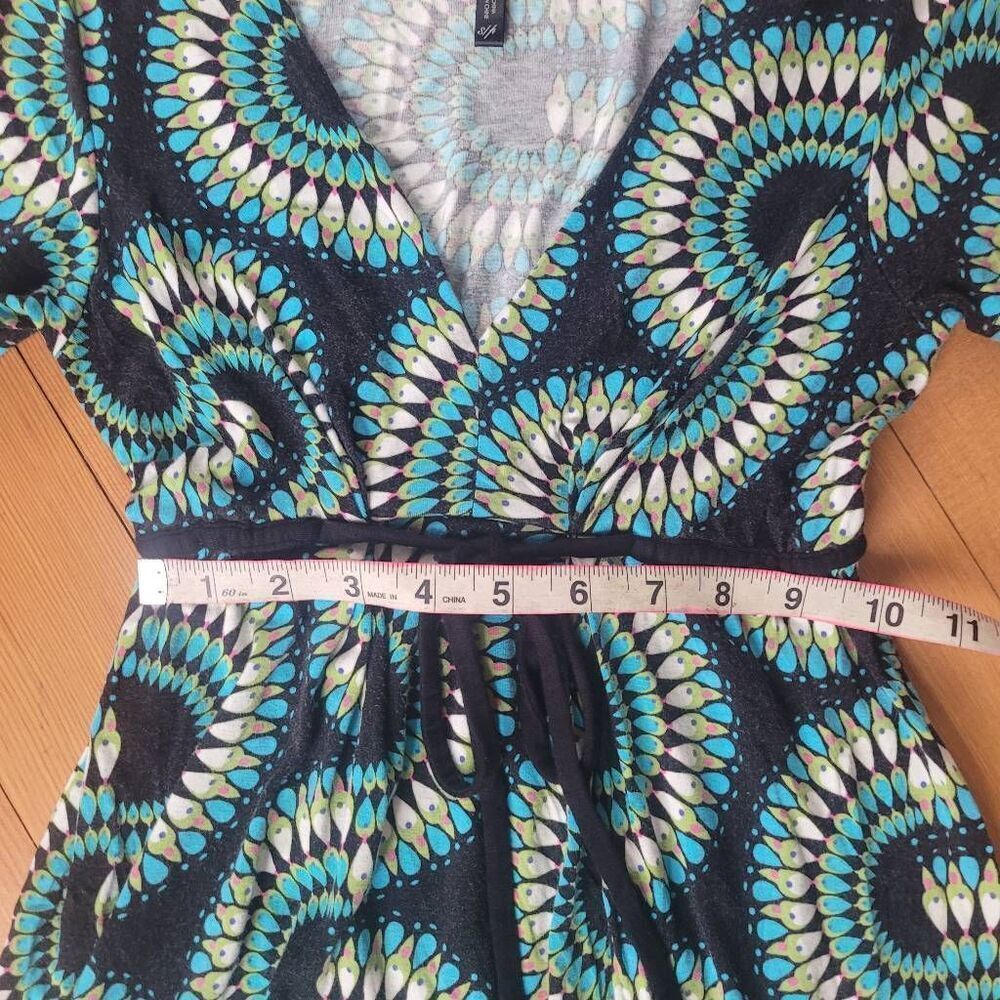 Vintage y2k geometric teal babydoll dress v neck artsy maximalist quirky - Picture 7 of 9
